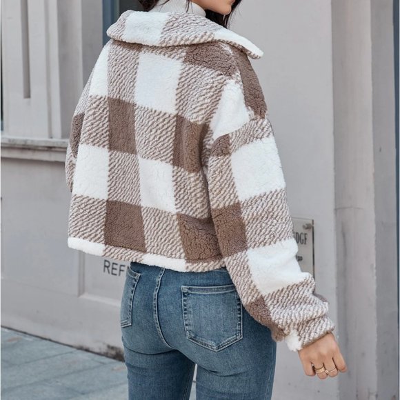 Plaid Button Front Teddy Jacket 50% OFF - Picture 4 of 7